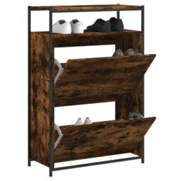 Berkfield Shoe Cabinet Smoked Oak 75X34X112 Engineered Wood - thumbnail 1