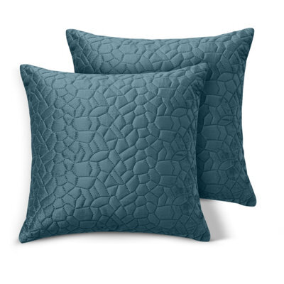 Ameha Teal Embossed Pebbles Velvet Cushion Cover, 18X18 Inch, Pack Of 2, Ultra Soft, Breathable & Hypoallergenic
