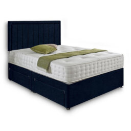Dining Tables Cairo Matching Headboard Divan Set, 2 Drawer On Same Side With Sprung 1500 Comfort Mattress - Chenille Indigo - Double - thumbnail 3