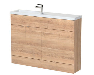 Hudson Reed Fusion Floor Standing Compact Vanity Unit With Basin, Stylish Bathroom Storage Unit Combination, Bleached Oak, 1200mm - image 1