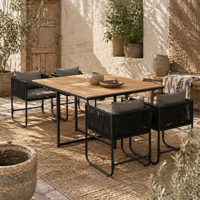 Wyld Haus Lilere 5-Piece Black Rattan Cube Garden Dining Set With Cushions And Wood-Effect Table - image 1