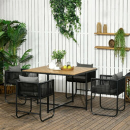 Wyld Haus Lilere 5-Piece Black Rattan Cube Garden Dining Set With Cushions And Wood-Effect Table - thumbnail 3