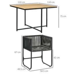 Wyld Haus Lilere 5-Piece Black Rattan Cube Garden Dining Set With Cushions And Wood-Effect Table - thumbnail 4