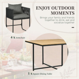 Wyld Haus Lilere 5-Piece Black Rattan Cube Garden Dining Set With Cushions And Wood-Effect Table - thumbnail 5