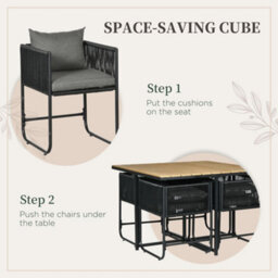 Wyld Haus Lilere 5-Piece Black Rattan Cube Garden Dining Set With Cushions And Wood-Effect Table - thumbnail 8