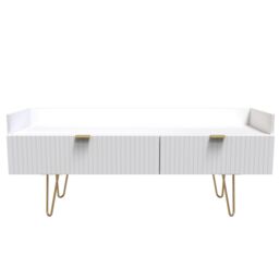 Linear Ready Assembled Matt White Media Unit With 2 Drawers, (H)128Cm X (W)51.5Cm X (D)39.5Cm - thumbnail 2
