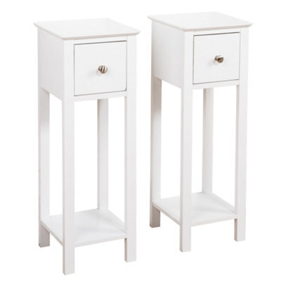 Home Treats Slim Bedside Table Set Of 2 Nightstand Narrow End Table Tall With Drawer White Wooden - image 1