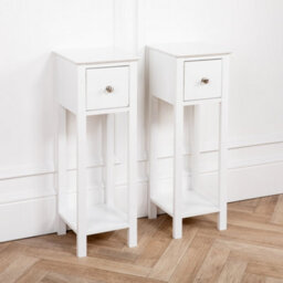 Home Treats Slim Bedside Table Set Of 2 Nightstand Narrow End Table Tall With Drawer White Wooden - thumbnail 4