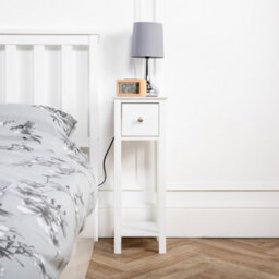 Home Treats Slim Bedside Table Set Of 2 Nightstand Narrow End Table Tall With Drawer White Wooden - thumbnail 7