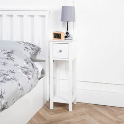 Home Treats Slim Bedside Table Set Of 2 Nightstand Narrow End Table Tall With Drawer White Wooden - thumbnail 6