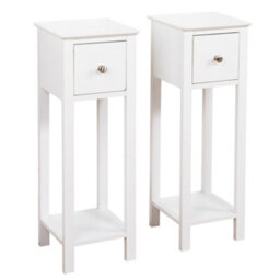 Home Treats Slim Bedside Table Set Of 2 Nightstand Narrow End Table Tall With Drawer White Wooden