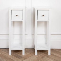 Home Treats Slim Bedside Table Set Of 2 Nightstand Narrow End Table Tall With Drawer White Wooden - thumbnail 2