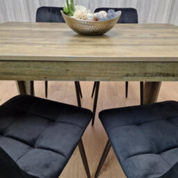 Kosy Koala Rustic Effect Dining Table Set With 4 Black Velvet Chairs - 4 Seater Dining Room Furniture Set - thumbnail 5