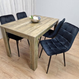 Kosy Koala Rustic Effect Dining Table Set With 4 Black Velvet Chairs - 4 Seater Dining Room Furniture Set - thumbnail 2
