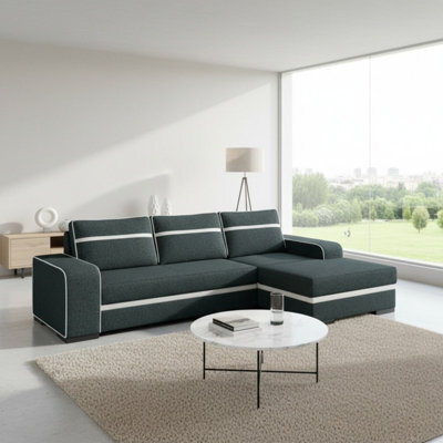 Finn Living Room Corner Sofa Bed With Sinuous Spring Wooden Frame Legs Storage Container 285X165X90Cm Graphite And White Right - image 1