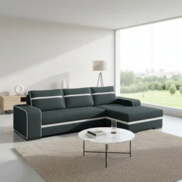 Finn Living Room Corner Sofa Bed With Sinuous Spring Wooden Frame Legs Storage Container 285X165X90Cm Graphite And White Right - thumbnail 1