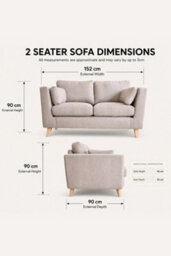 Loft Home Aria Classic Natural Oatmeal 2 Seater Fabric Sofa - thumbnail 3