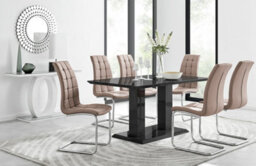Furniturebox Imperia Black High Gloss 6 Seater Dining Table With Structural 2 Plinth Column Legs 6 Beige Padded Faux Leather Murano Chairs - thumbnail 1