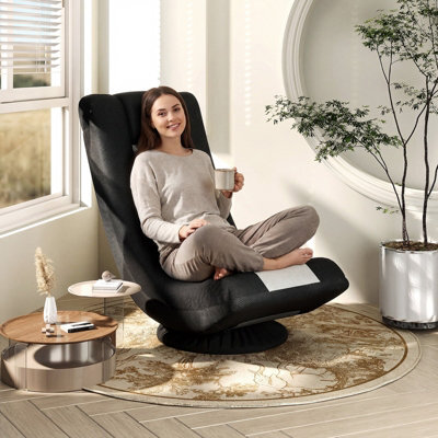Costway Folding Floor Chair 360 Swivel Gaming Chair With 4-Position Adjustable Backrest For Gaming Reading-White - image 1
