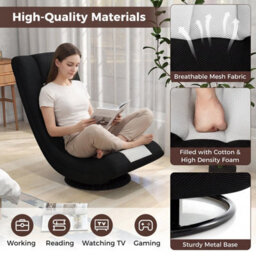 Costway Folding Floor Chair 360 Swivel Gaming Chair With 4-Position Adjustable Backrest For Gaming Reading-White - thumbnail 6