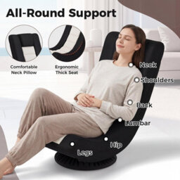 Costway Folding Floor Chair 360 Swivel Gaming Chair With 4-Position Adjustable Backrest For Gaming Reading-White - thumbnail 4