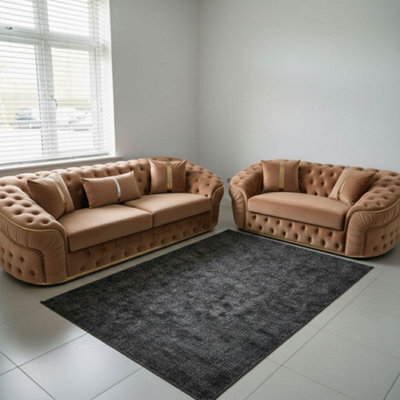 Stratus Interiors Ambassador 2+3 Sofa Set - Chesterfield Toronto With Silver Trim Sofa For Living Room - No Frill Design - Mink Plush - image 1