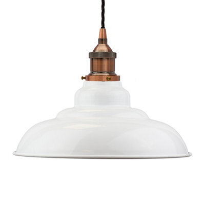 White St Edmund's Painted Dome Pendant Light With Antique Copper Lamp Holder And Black Twisted Cable - Se Home - image 1