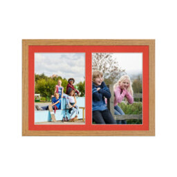 AK Frames 20X14 Oak Modern Multi Photo Frame With Poppy Red Mount - Holds 2 Apertures (2X) A4 Photos
