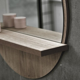 Kleankin Round Mirror For Wall Makeup Mirror With Shelf Grey Wood Effect - thumbnail 9