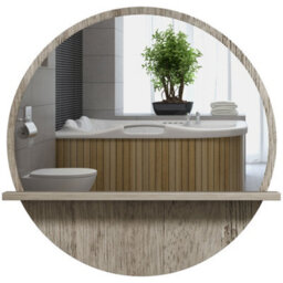 Kleankin Round Mirror For Wall Makeup Mirror With Shelf Grey Wood Effect - thumbnail 2