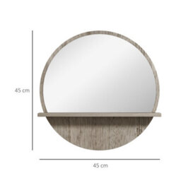 Kleankin Round Mirror For Wall Makeup Mirror With Shelf Grey Wood Effect - thumbnail 3