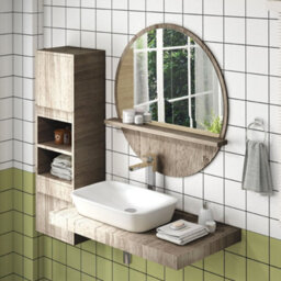 Kleankin Round Mirror For Wall Makeup Mirror With Shelf Grey Wood Effect - thumbnail 7
