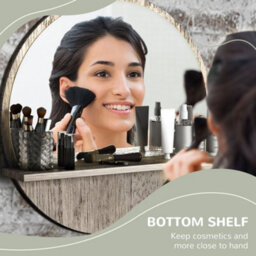 Kleankin Round Mirror For Wall Makeup Mirror With Shelf Grey Wood Effect - thumbnail 4