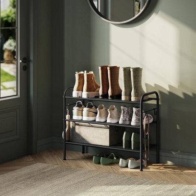 3-Tier Shoe Rack, Metal Shoe Shelf With Hooks, Adjustable Entryway Organizer For Closet And Hallway, Ink Black - image 1