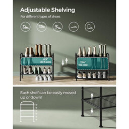 3-Tier Shoe Rack, Metal Shoe Shelf With Hooks, Adjustable Entryway Organizer For Closet And Hallway, Ink Black - thumbnail 3