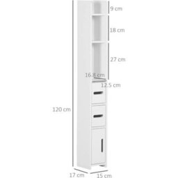 White Tall Bathroom Cabinet Slim Storage Unit Cupboard Shelves Drawers - thumbnail 2