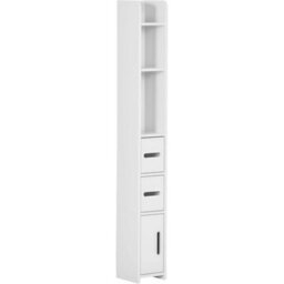 White Tall Bathroom Cabinet Slim Storage Unit Cupboard Shelves Drawers - thumbnail 3