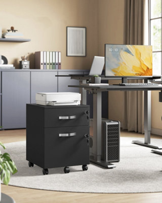 LEDREM Lockable File Cabinet, Filing Pedestal With 2 Drawers, 5 Wheels, And Adjustable Hanging Rails, Textured Surface,black - image 1