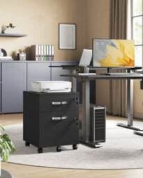 LEDREM Lockable File Cabinet, Filing Pedestal With 2 Drawers, 5 Wheels, And Adjustable Hanging Rails, Textured Surface,black - thumbnail 1