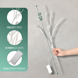 Globrite Led Twig Branch Lights - 2-Pack, 20 Leds Warm White - Battery Operated Decorative Willow Branches For Festive Home Décor - thumbnail 6