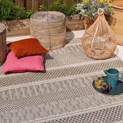 Grey Outdoor Rug, Geometric Striped Stain-Resistant Rug For Patio Decks, 2mm Modern Outdoor Area Rug-160Cm X 230Cm - image 1