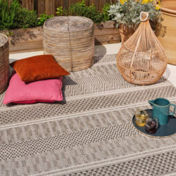 Grey Outdoor Rug, Geometric Striped Stain-Resistant Rug For Patio Decks, 2mm Modern Outdoor Area Rug-160Cm X 230Cm - thumbnail 1
