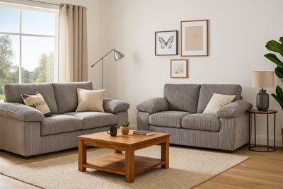 Eco Living Positano Jumbo Cord Fabric 3+2 Sofa Set  Grey