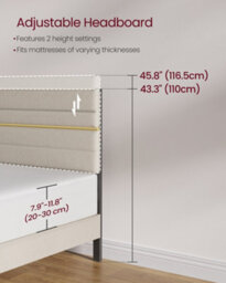 LEDREM Double Bed Frame, For 135 X 190 Cm Mattress, Adjustable Upholstered Headboard, Metal Frame, Wooden Slats, Modern - thumbnail 7