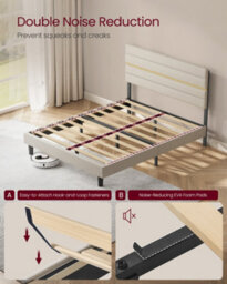 LEDREM Double Bed Frame, For 135 X 190 Cm Mattress, Adjustable Upholstered Headboard, Metal Frame, Wooden Slats, Modern - thumbnail 5