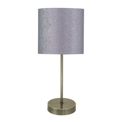 First Choice Lighting Antique Brass Stick Table Lamp With Grey Glitter Shade - image 1