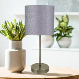 First Choice Lighting Antique Brass Stick Table Lamp With Grey Glitter Shade - thumbnail 5