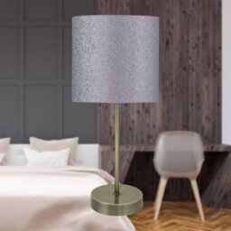 First Choice Lighting Antique Brass Stick Table Lamp With Grey Glitter Shade - thumbnail 6