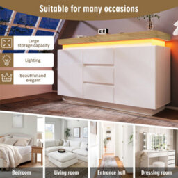 Chest Of Drawers, With 2 Doors And 3 Drawers, With Rgb Led,81 X 140 X 39 Cm, White - thumbnail 5