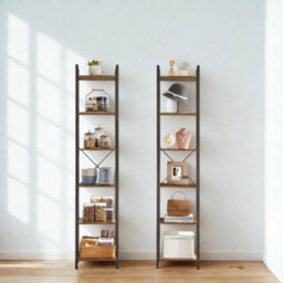 FURNOLD Industrial 6 Tier Tall Narrow Bookcase Shelves Rustic Brown - thumbnail 2